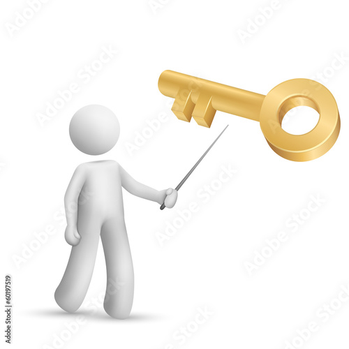 3d person pointing at a golden key