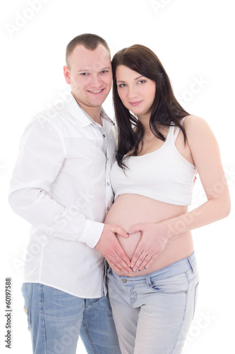 happy pregnant couple isolated on white background