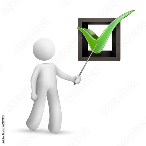 3d person pointing at a check mark