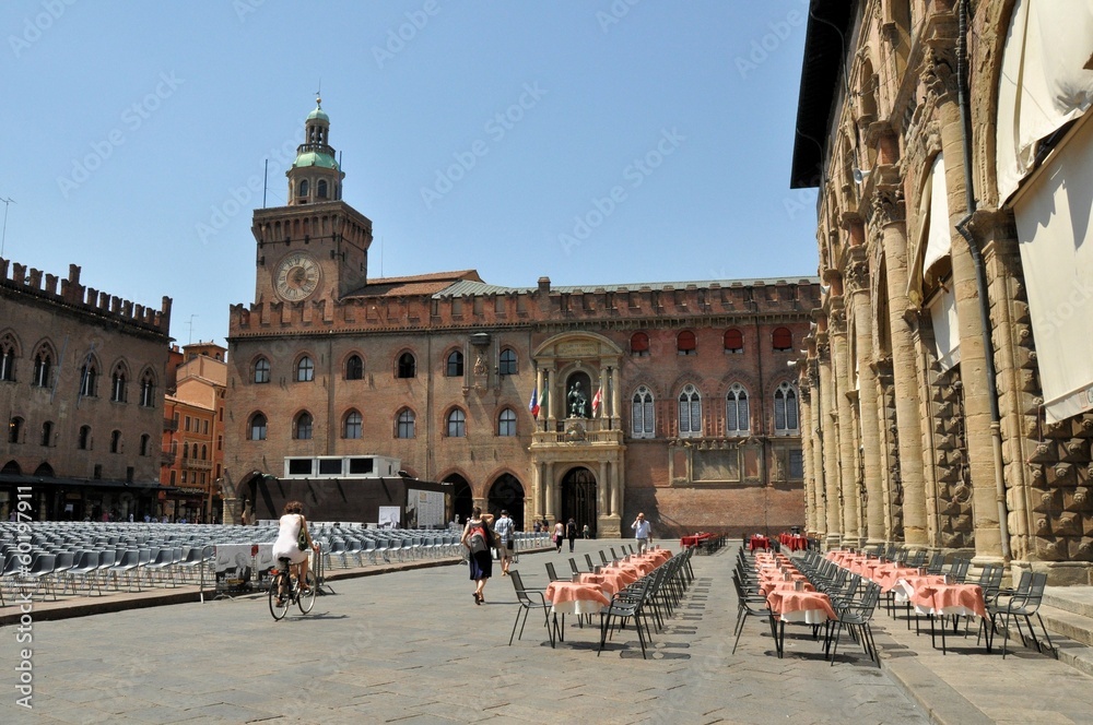 Piazza Maggiore in Bologna city, Italy