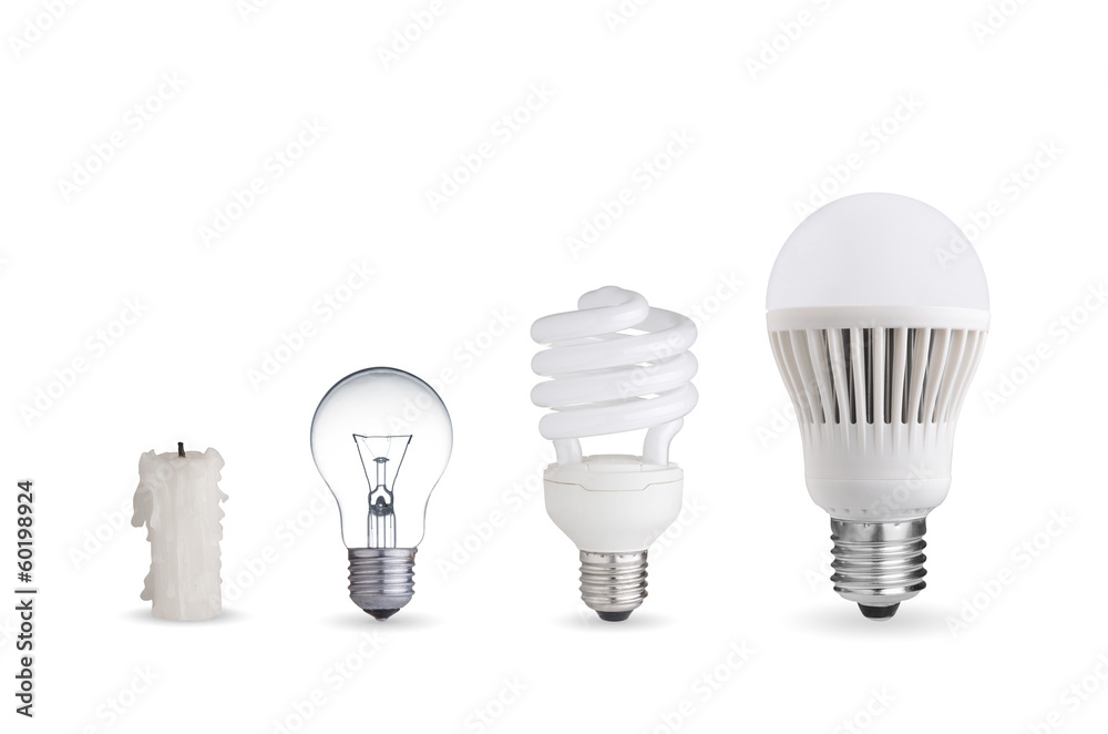 Candle, tungsten bulb,fluorescent bulb and LED bulb Candle, tungsten bulb,fluorescent bulb and LED bulb