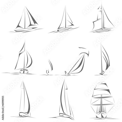 Set of different sailing ships icon(simple vector).