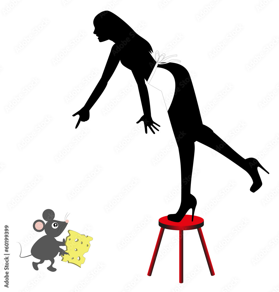 donna salta sullo sgabello alla vista di un topo Stock Vector | Adobe Stock