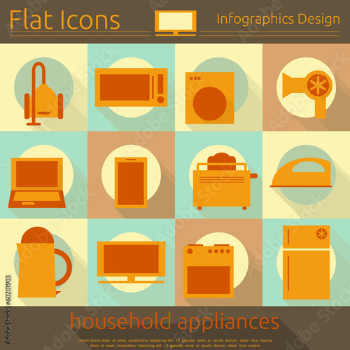 Flat Home Appliances Icons Set