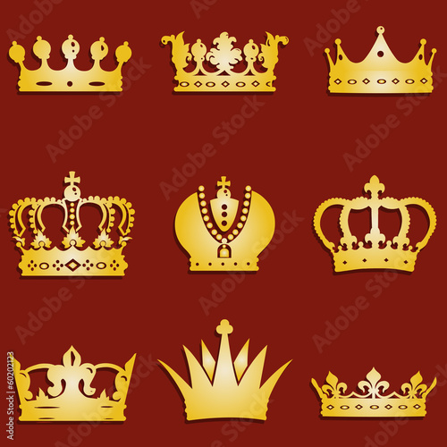 vector set of 9 gold crown icons