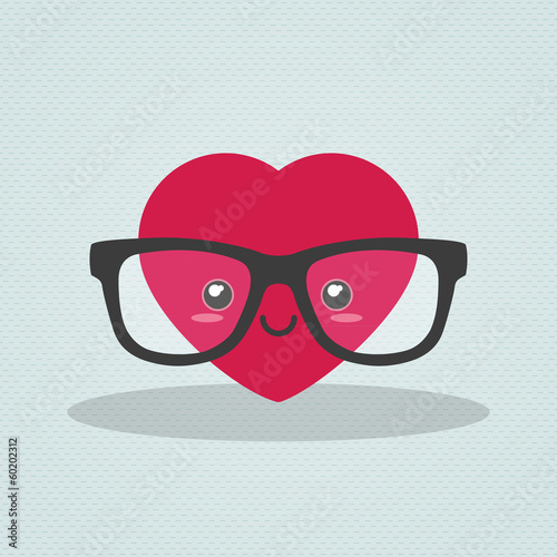 Nerdy heart with glasses on clear background