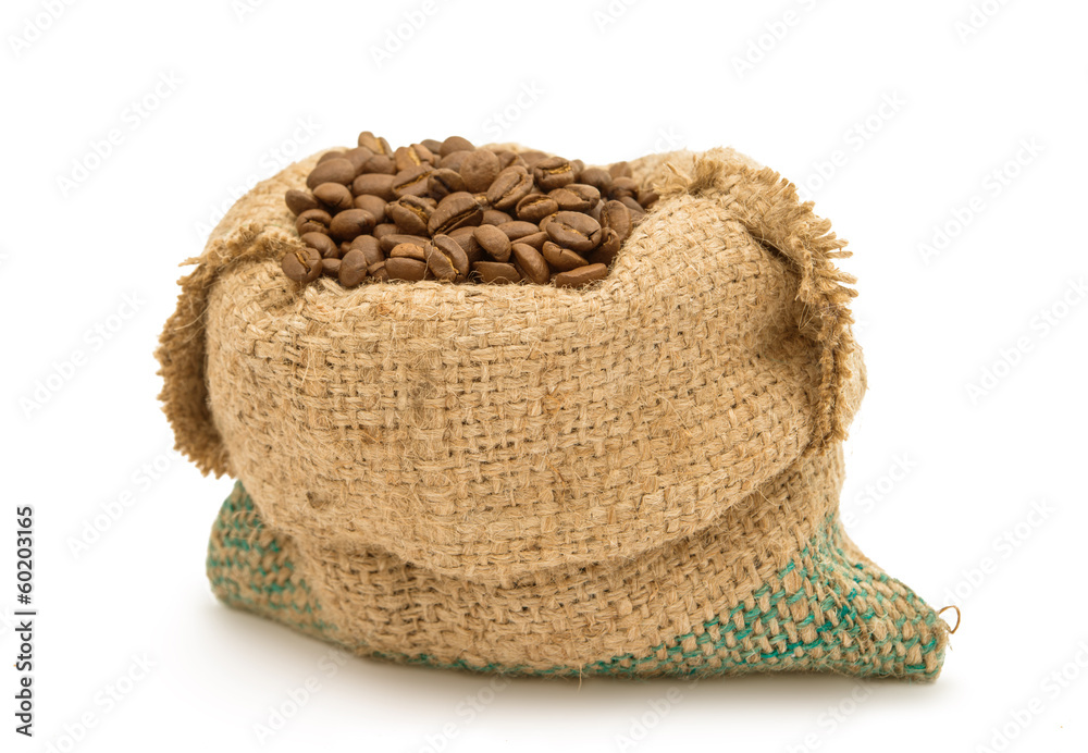 Coffee beans in canvas sack