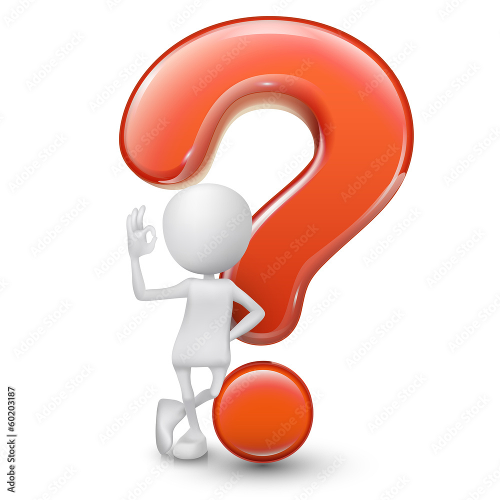 3d man showing okay hand sign with a big question mark 3d man showing okay hand sign with a big question mark