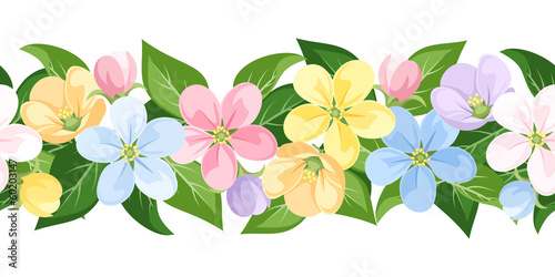 Fototapeta Naklejka Na Ścianę i Meble -  Vector horizontal seamless background with colorful flowers.