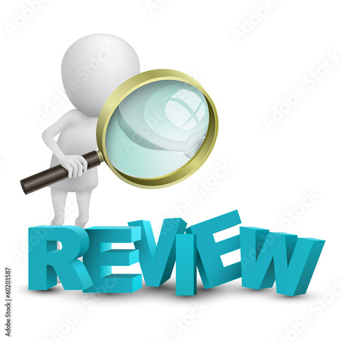3d person watching a word "review" with a magnifying glass