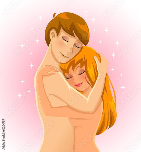 young lovers hugging happily
