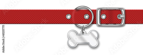 Canvas Print Red Nylon Animal Collar With Tag