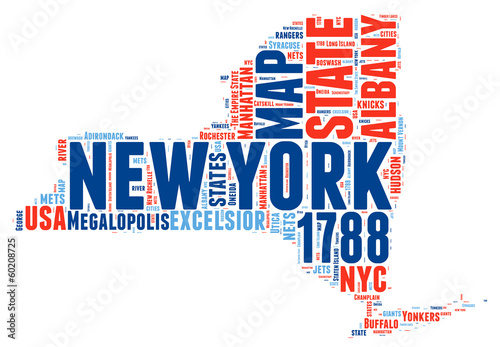 New York USA state map tag cloud