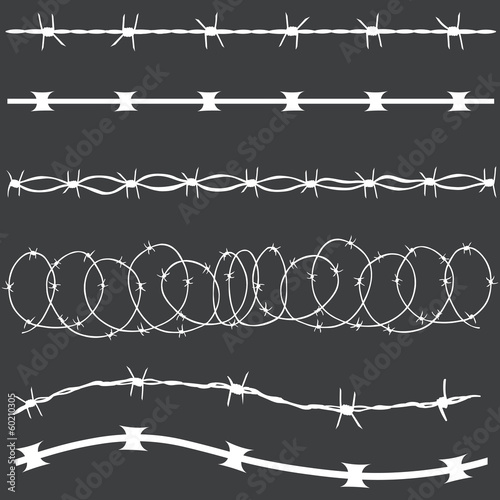 vector set of white barbed wire silhouettes