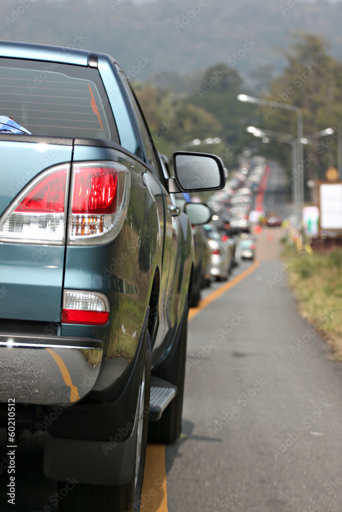 Cars in traffic jam.