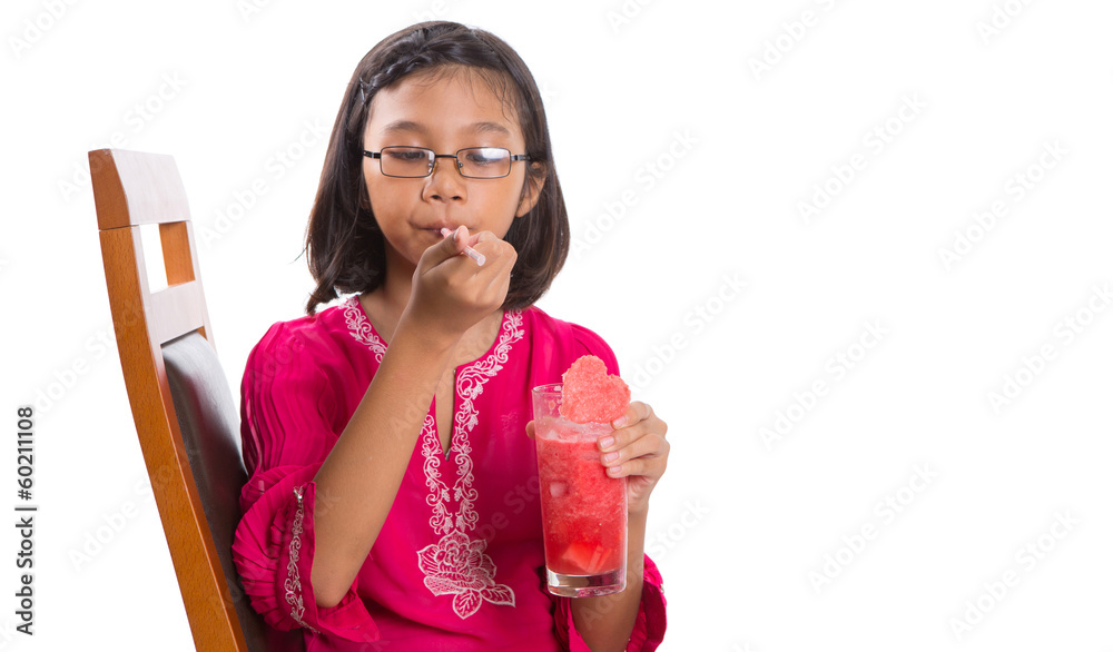 Girl Drinks Watermelon Juice Girl Drinks Watermelon Juice