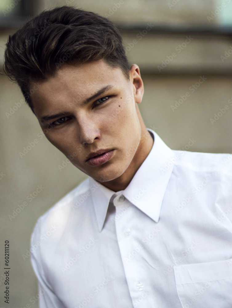 Ambition. Serious Attractive Charismatic Man in White Shirt Ambition. Serious Attractive Charismatic Man in White Shirt