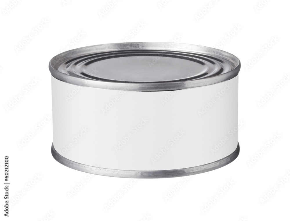 tin can with a blank label on a white background tin can with a blank label on a white background