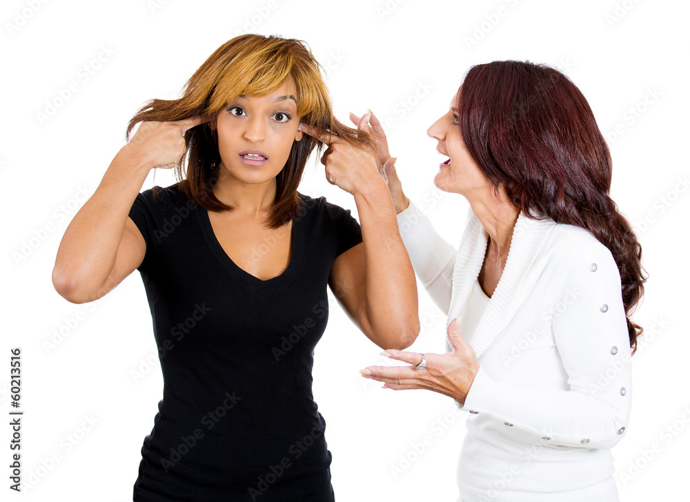 portrait of two angry mad woman fighting complaining each other portrait of two angry mad woman fighting complaining each other