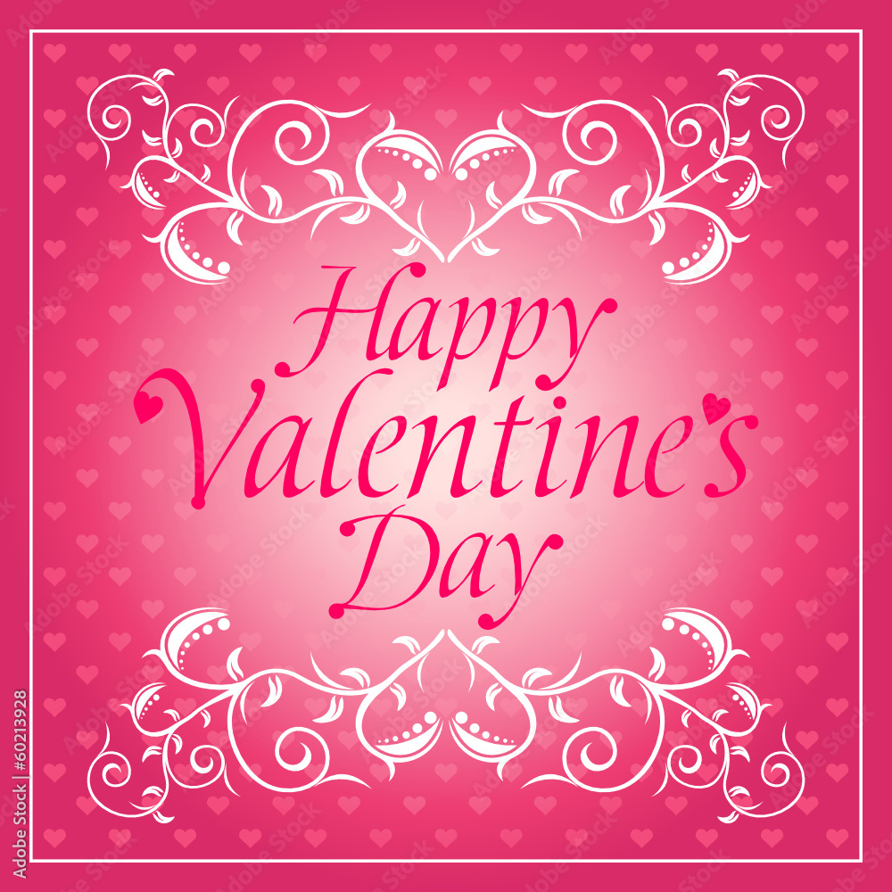 Pink Happy Valentines day background card with flowers