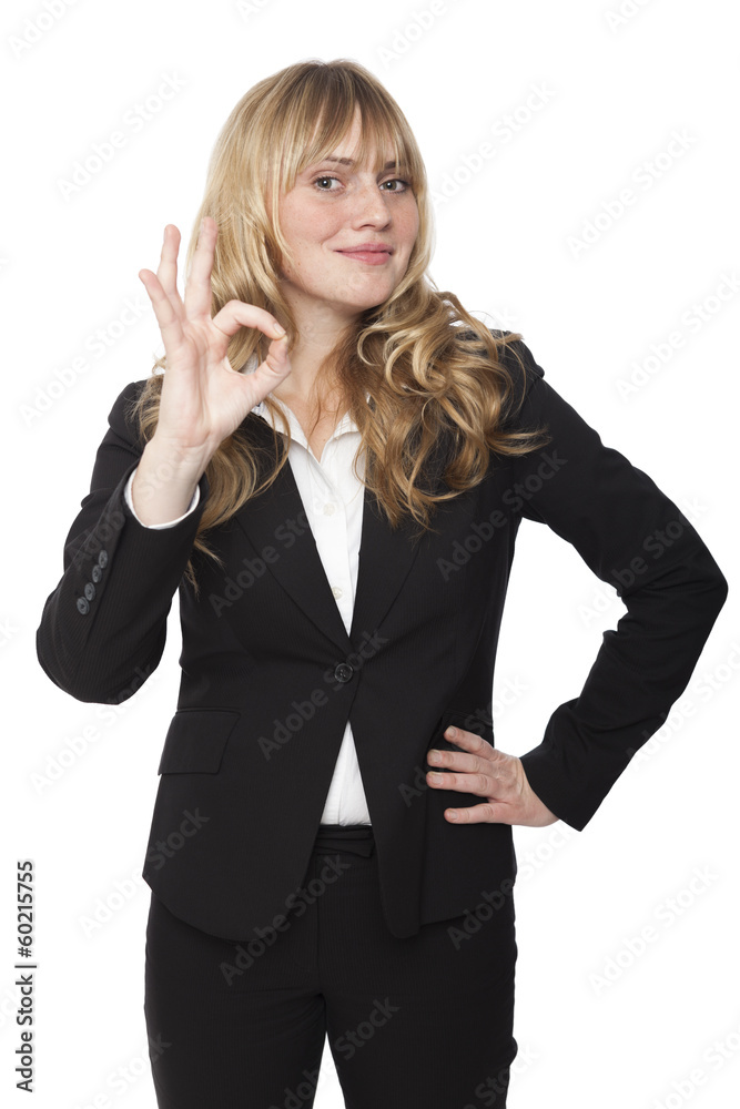 Stylish businesswoman making a perfect gesture Stylish businesswoman making a perfect gesture
