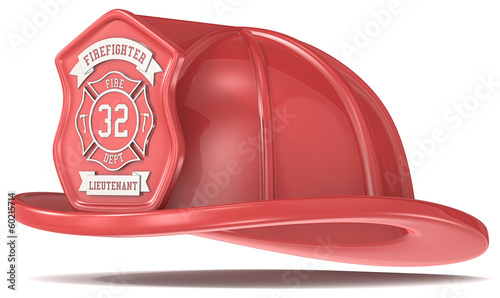 Firefighter Helmet. Classic Red with badge. Isolated. photo