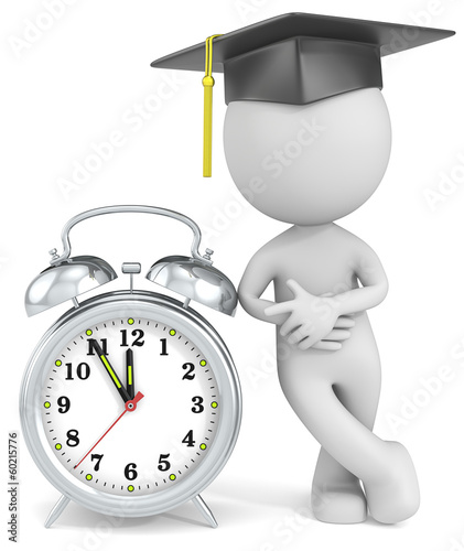 Reminder. Dude the Student pointing at Clock at 5 to 12.