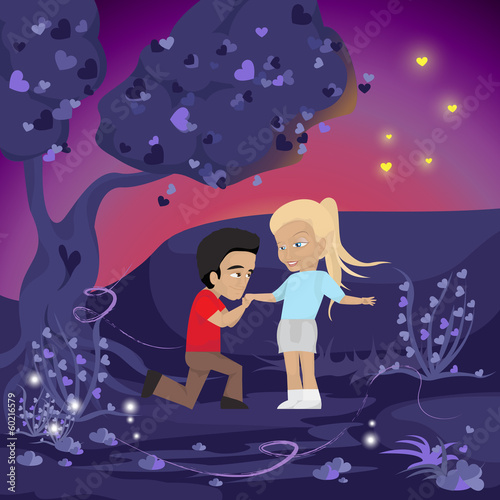 Valentines Day Couple In Nature - Vector Illustration