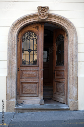 Old wooden door in Upper Town of Zagreb, Croatia