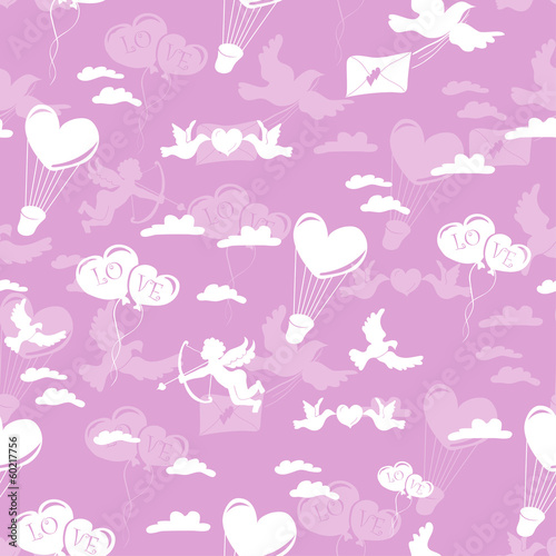 Romantic seamless pattern on pink background