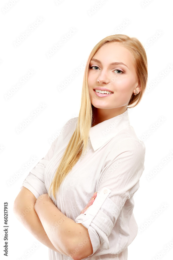 Portrait of a young business woman standing with folded hand Portrait of a young business woman standing with folded hand