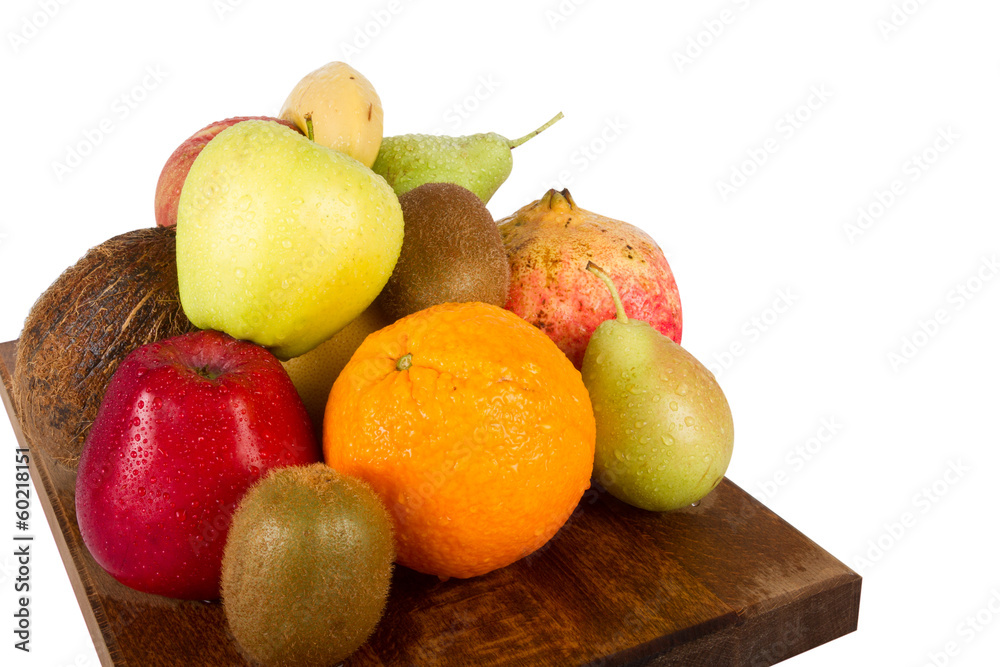 Fresh juicy fruit variety on white background Fresh juicy fruit variety on white background
