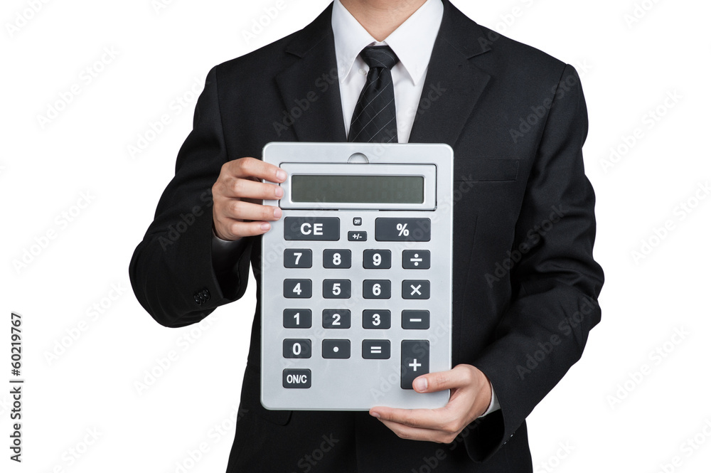 Business man hold Calculator in isolated Business man hold Calculator in isolated