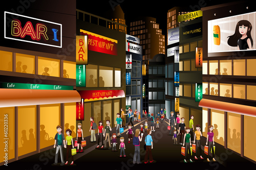 People shopping at night