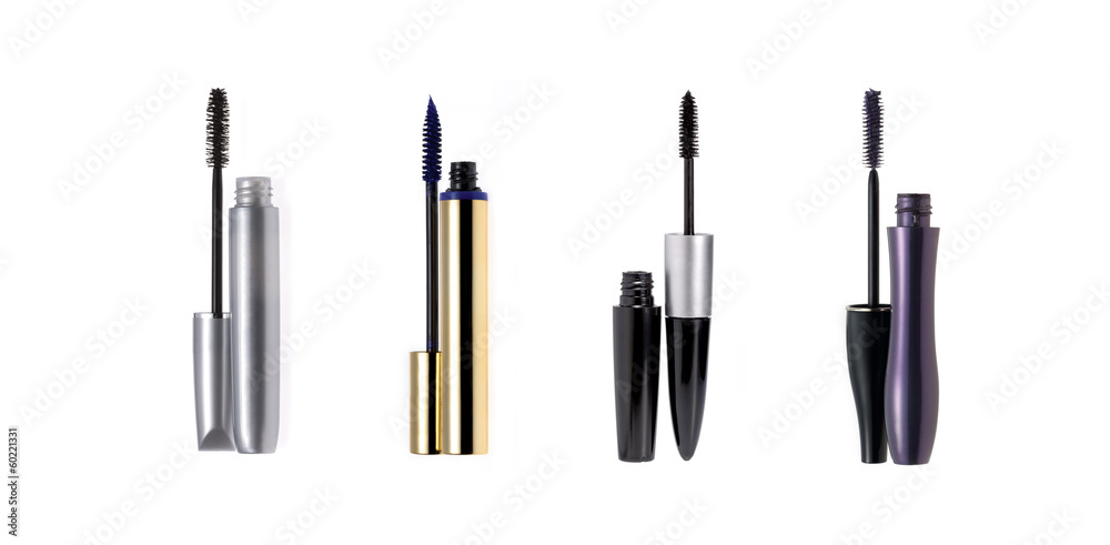 Set of mascara wand and tube isolated on white Set of mascara wand and tube isolated on white
