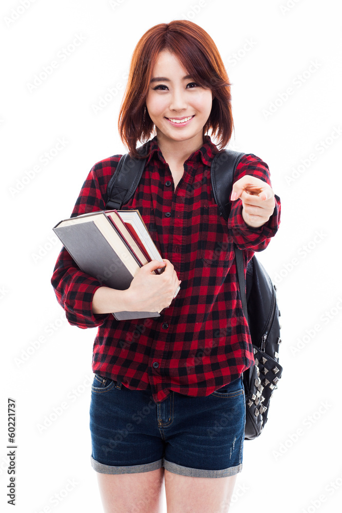 Young Asian woman pointing you Young Asian woman pointing you