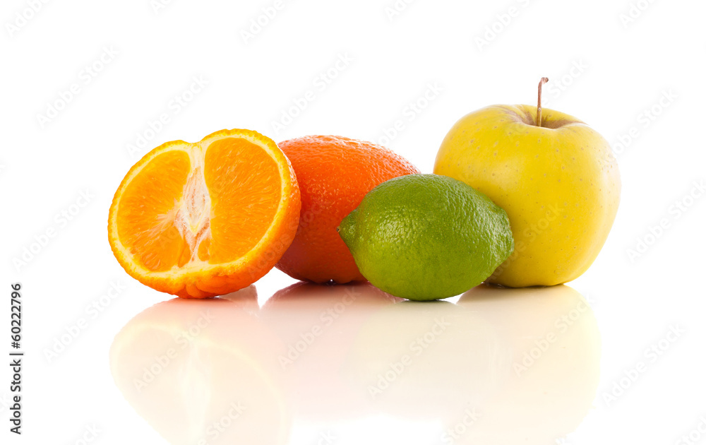 Healthy tropical fresh fruits on white background Healthy tropical fresh fruits on white background