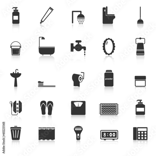 Bathroom icons with reflect on white background