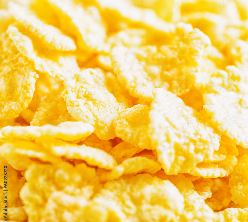 Yellow corn flakes. Closeup view Yellow corn flakes. Closeup view