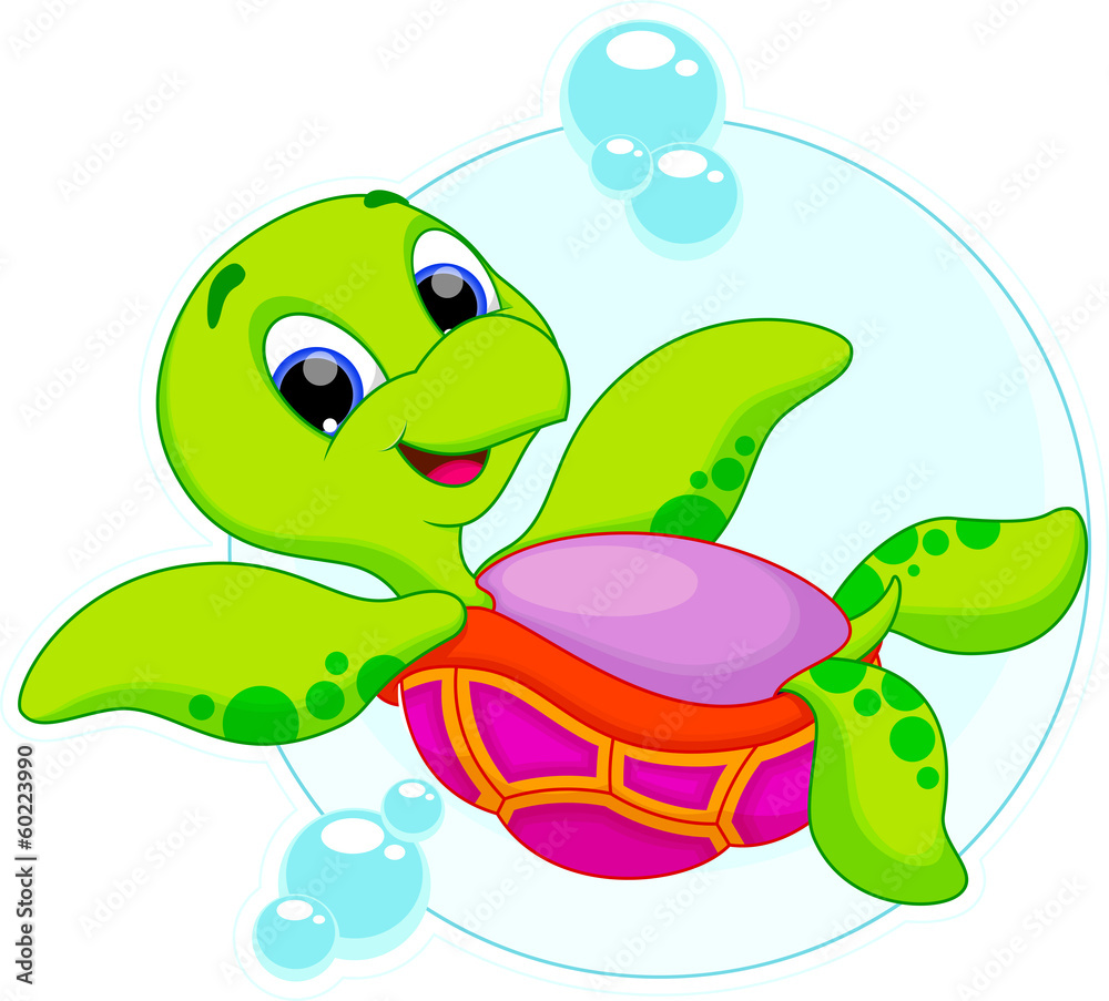 Obraz premium cute turtle is swimming upside down