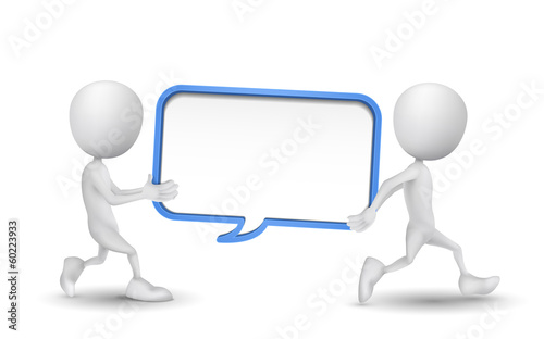 two people carried a blank speech bubble