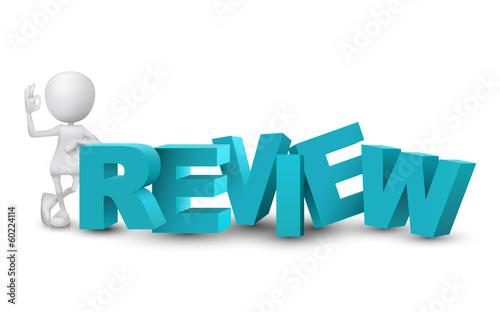 3d man showing okay hand sign with a word "review"