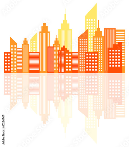 Orange Sunset Modern City Skyscrapers Skyline