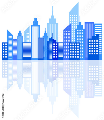 Blue Night Modern City Skyscrapers Skyline