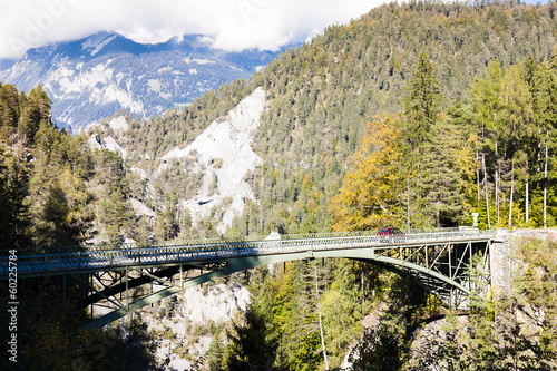 Alps landscape with a bridge near Versam, canton Graubunden, Swi