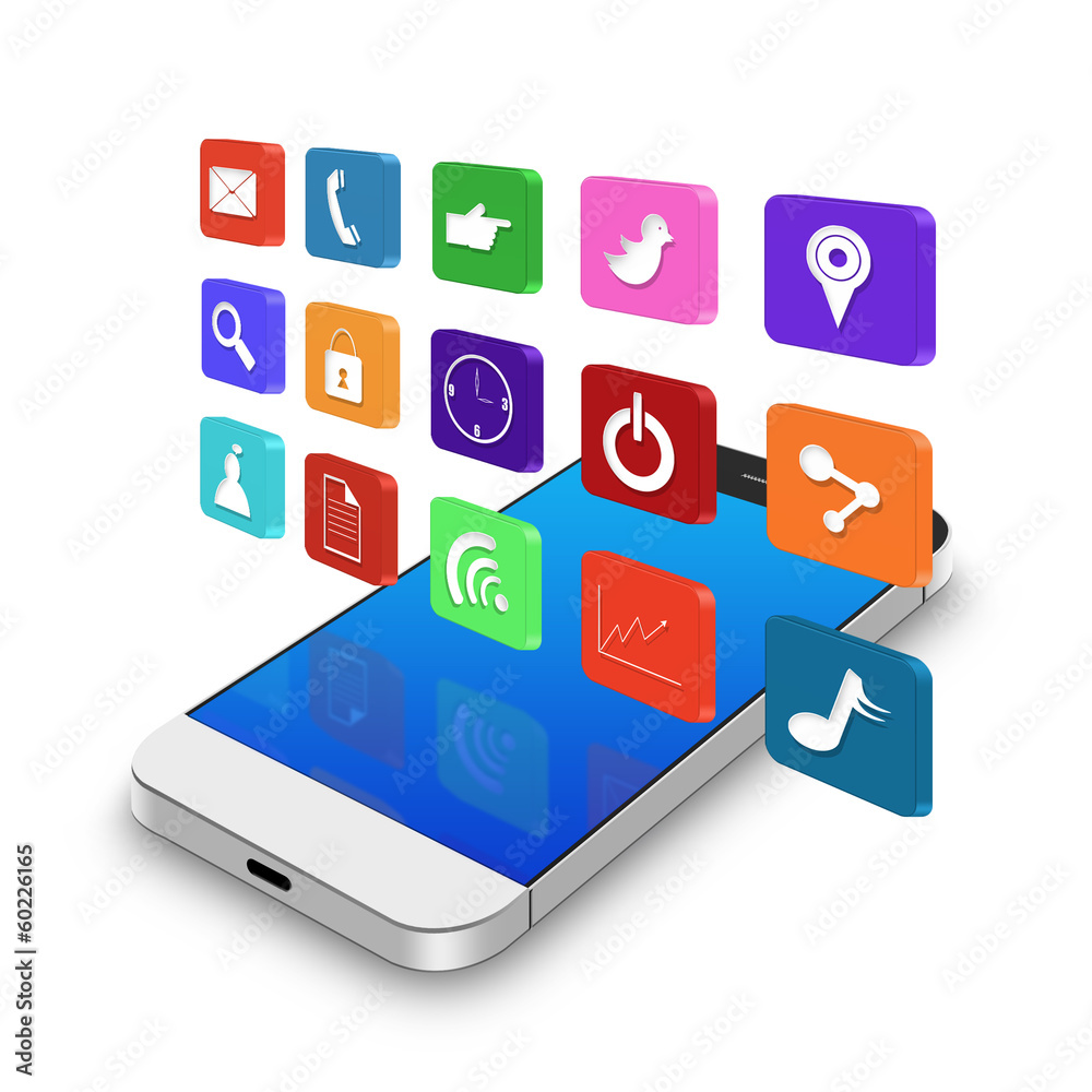 Colorful application icon on smartphone,cell phone illustration Colorful application icon on smartphone,cell phone illustration