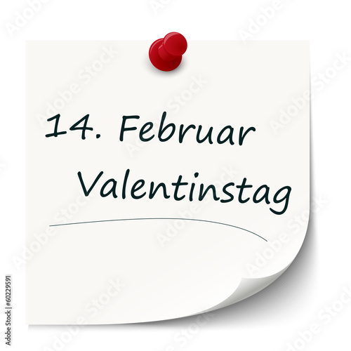 Erinnerung " 14. Februar Valentinstag " auf Zettel