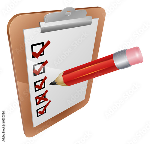 Clipboard survey and pencil icon