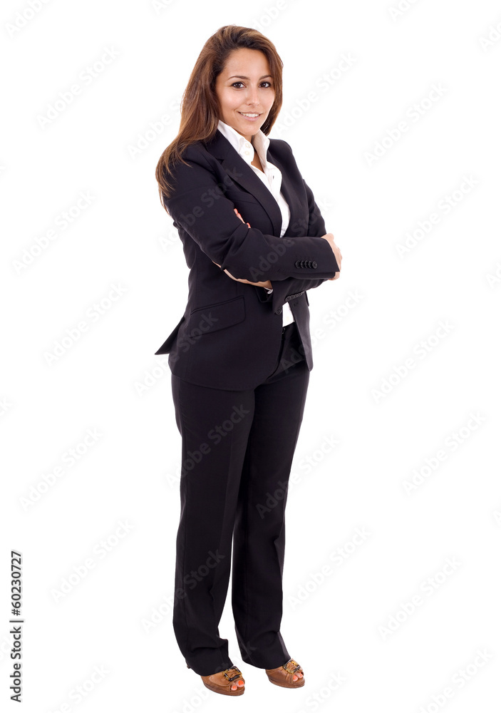 Smiling business woman with arms crossed, isolated over white Smiling business woman with arms crossed, isolated over white