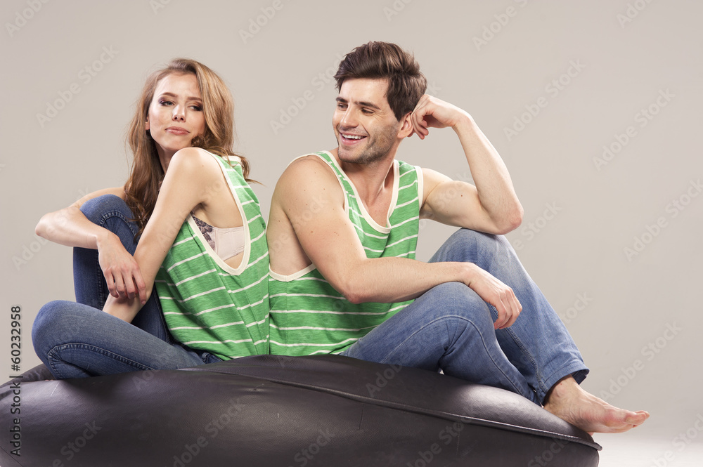 Portrait of smiling young couple at home Portrait of smiling young couple at home